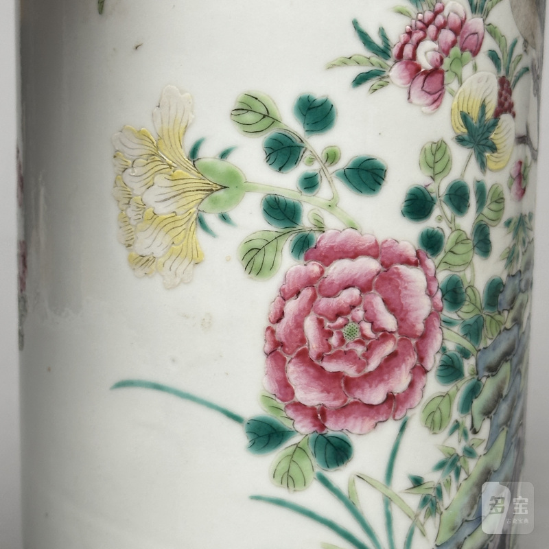 民国 粉彩花鸟纹棒槌瓶 - 图3